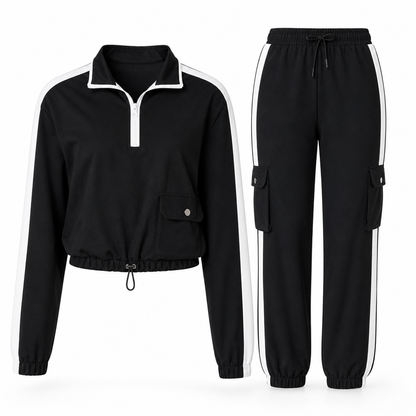 Ensemble décontracté 2 pièces pour femme : sweat à capuche zippé à manches longues et pantalon cargo jogger avec poches