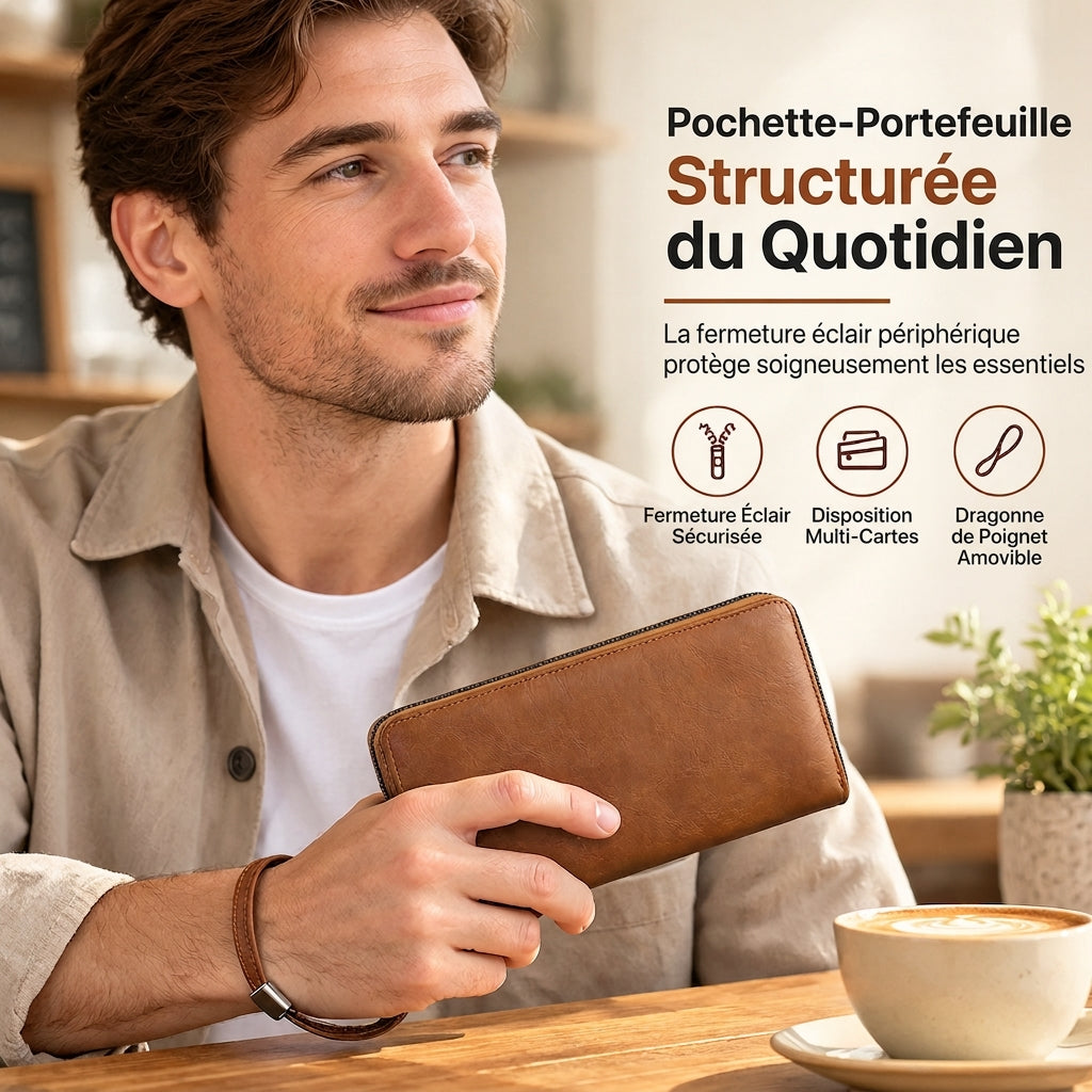 Portefeuille long à fermeture éclair pour homme, grande capacité, étui pour cartes multifonctionnel, pochette