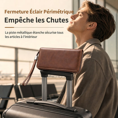 Portefeuille long à fermeture éclair pour homme, grande capacité, étui pour cartes multifonctionnel, pochette