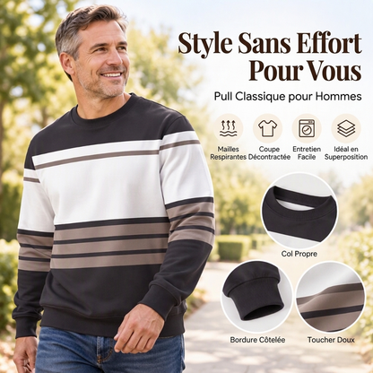 💎 Offre exclusive 🧶 Sweat-shirt décontracté rayé à col rond pour homme, au tissu doux ✨