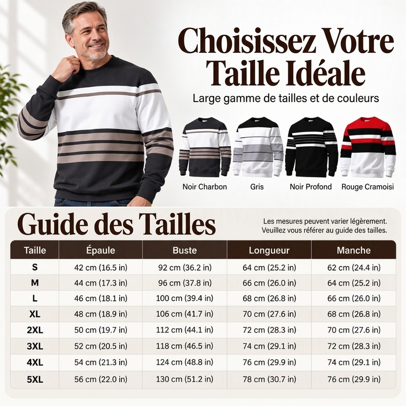 💎 Offre exclusive 🧶 Sweat-shirt décontracté rayé à col rond pour homme, au tissu doux ✨