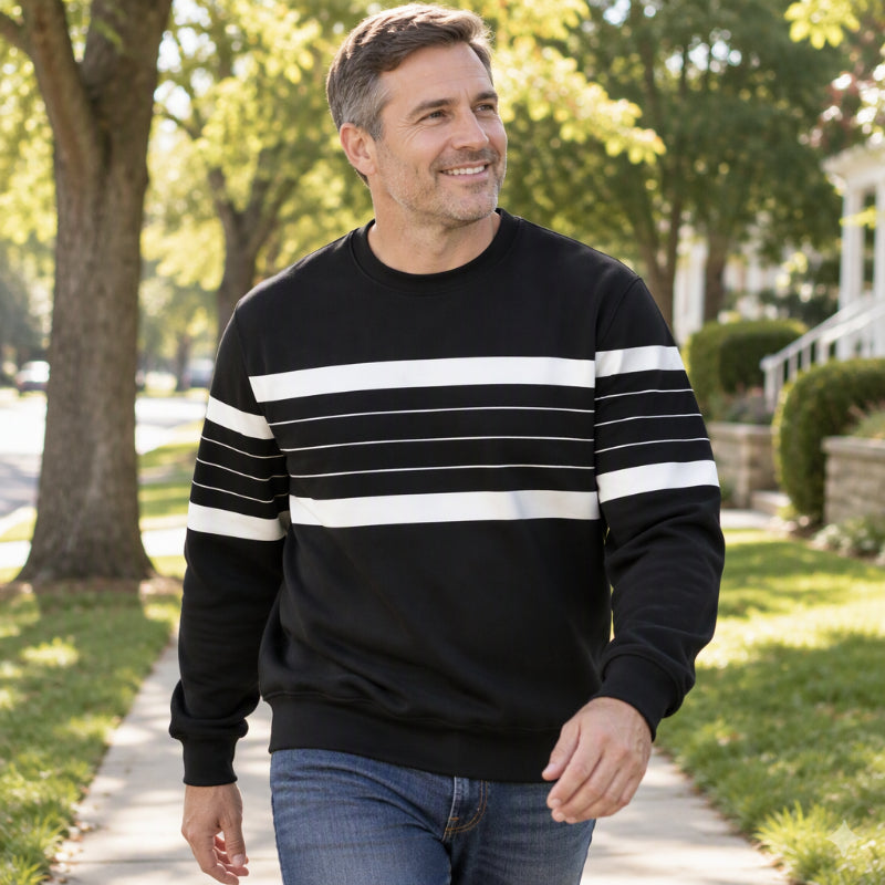 💎 Offre exclusive 🧶 Sweat-shirt décontracté rayé à col rond pour homme, au tissu doux ✨