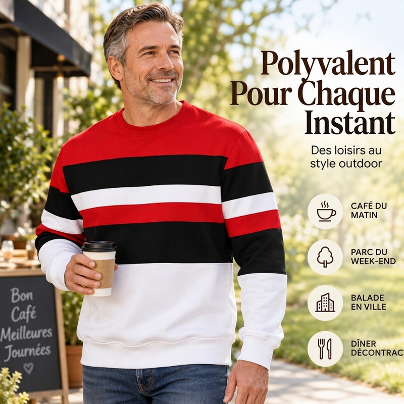 💎 Offre exclusive 🧶 Sweat-shirt décontracté rayé à col rond pour homme, au tissu doux ✨