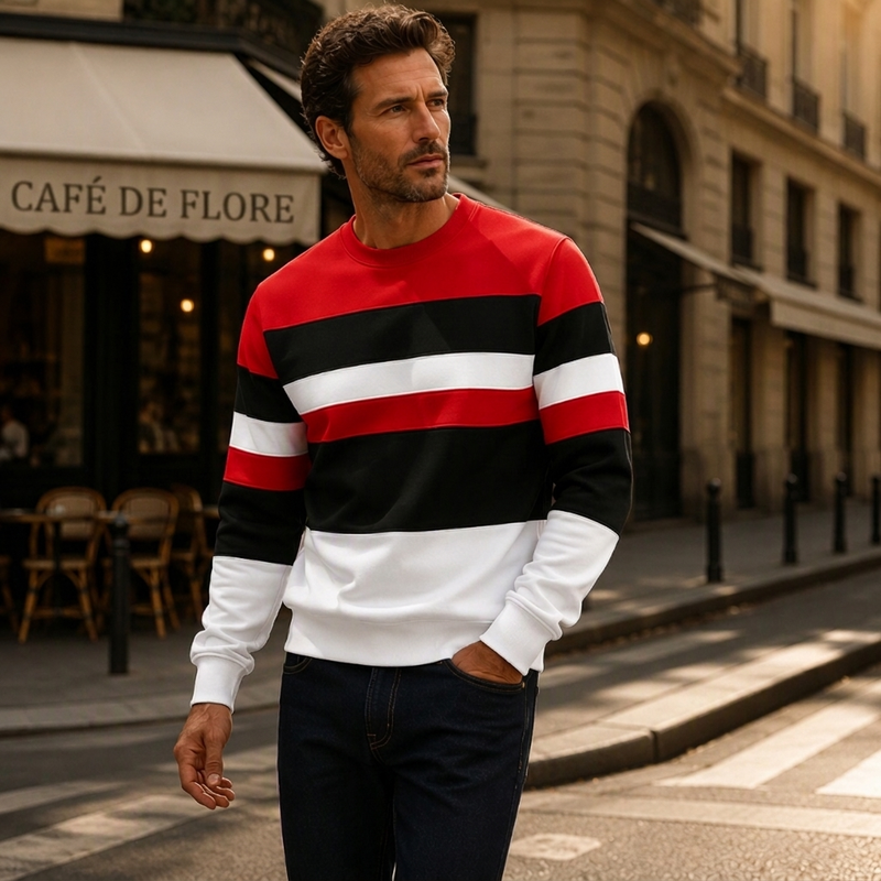 💎 Offre exclusive 🧶 Sweat-shirt décontracté rayé à col rond pour homme, au tissu doux ✨