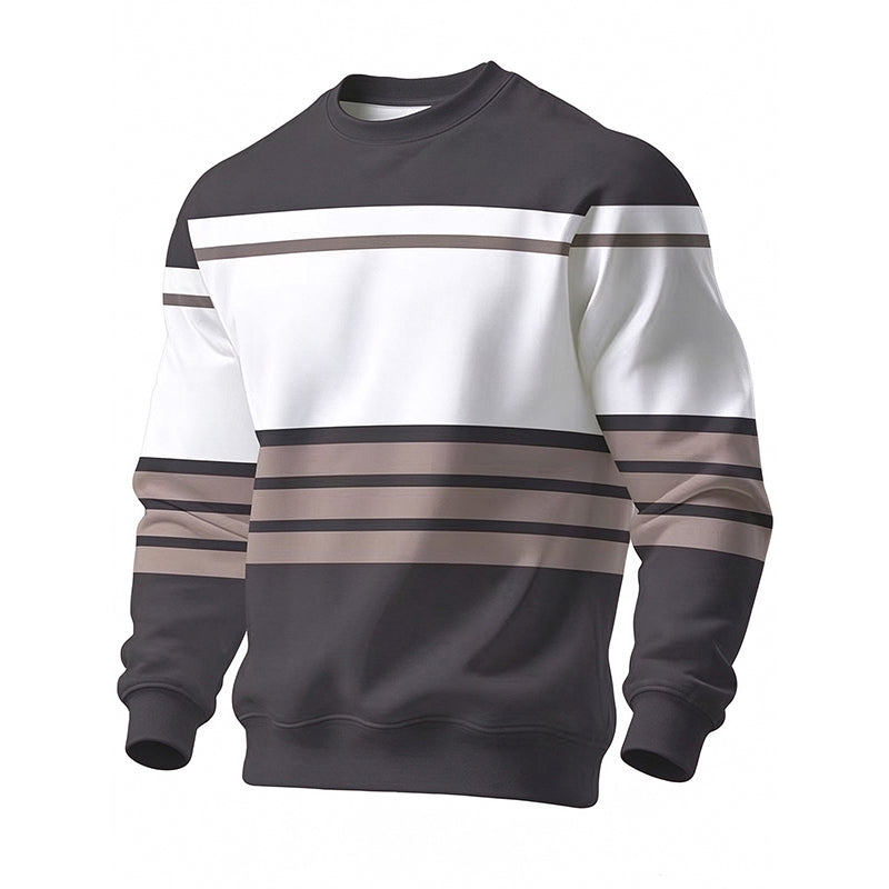 💎 Offre exclusive 🧶 Sweat-shirt décontracté rayé à col rond pour homme, au tissu doux ✨