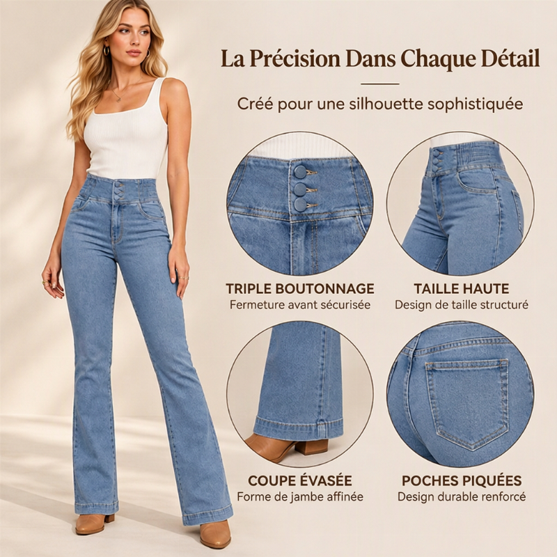 🔥Livraison gratuite✈️Jeans évasés taille haute élastique pour femme