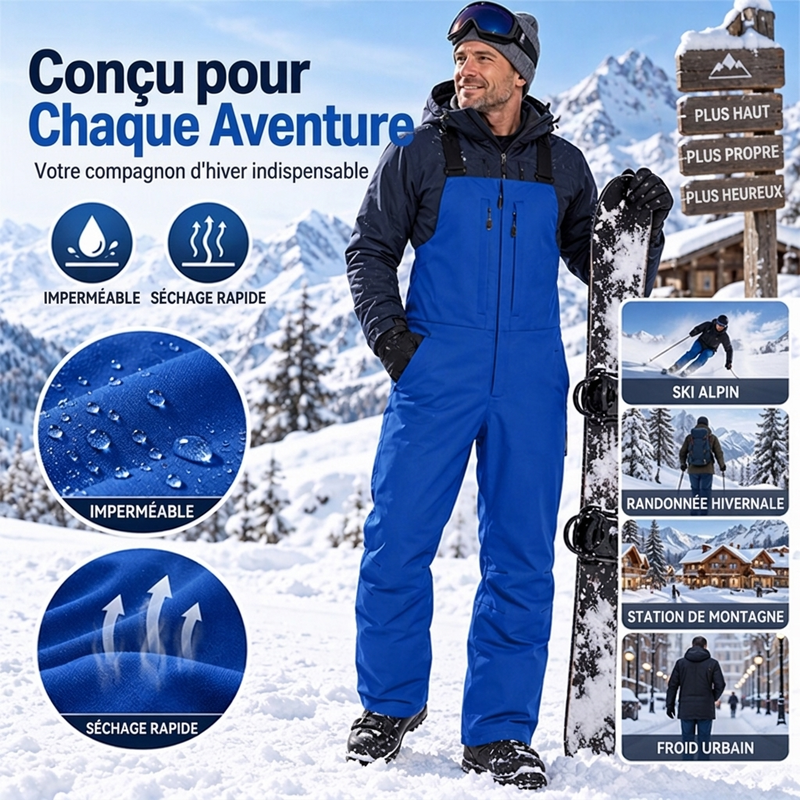 Pantalons de ski imperméables unisexe à bretelles
