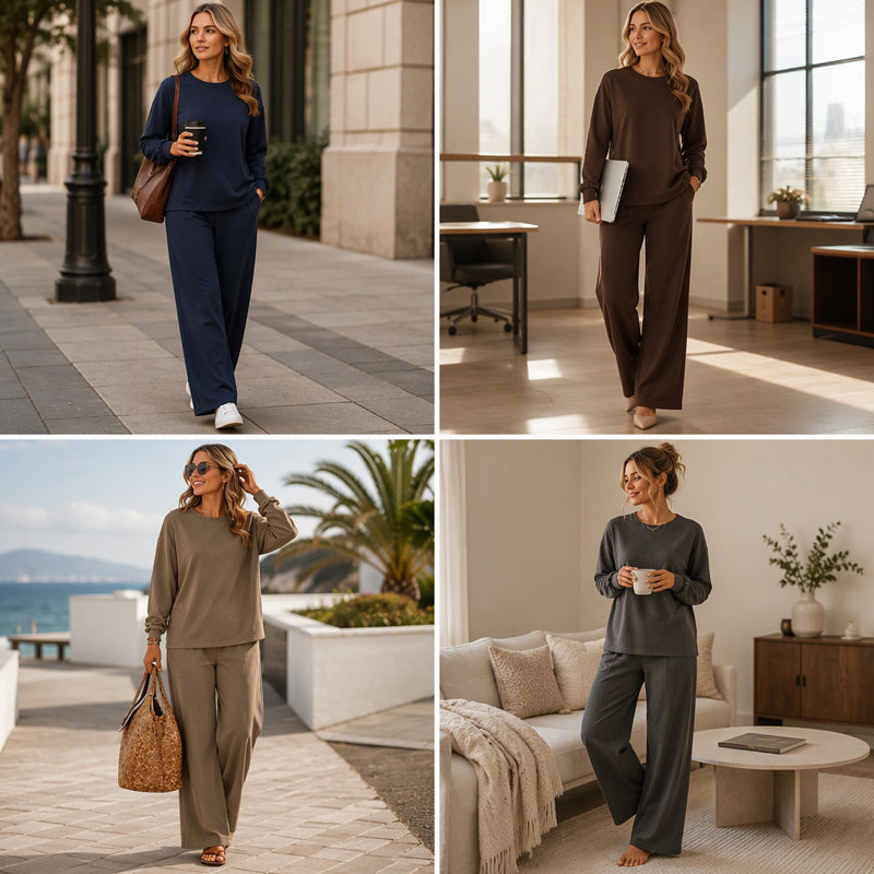 Ensemble 2 pièces pour femme : haut coupe décontractée et pantalon jambe large