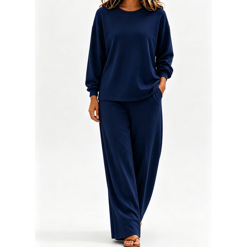 Ensemble 2 pièces pour femme : haut coupe décontractée et pantalon jambe large