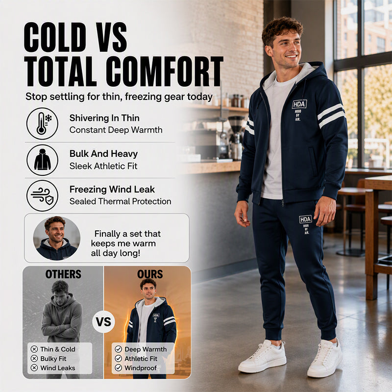 🍂 Ensemble homme composé d’un sweat à capuche épais et d’un pantalon, confortable pour l’automne et l’hiver ✨