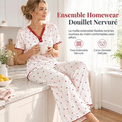 🌿 Doux et agréable | Ensemble de pyjama imprimé pour femme