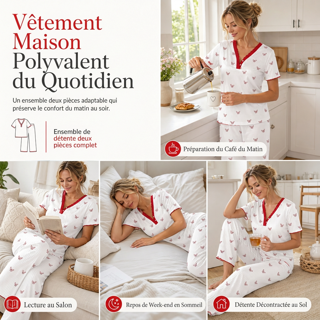 🌿 Doux et agréable | Ensemble de pyjama imprimé pour femme