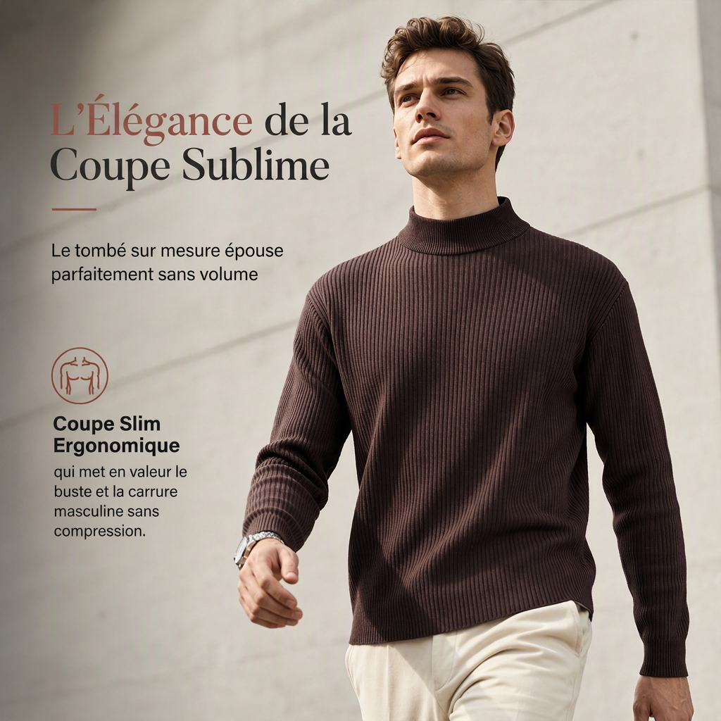 Pull en maille unicolore pour homme à col roulé simulé