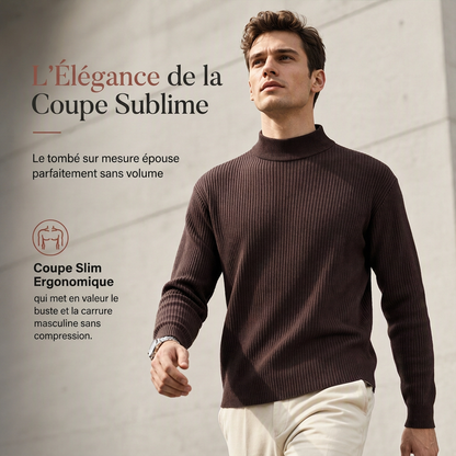 Pull en maille unicolore pour homme à col roulé simulé
