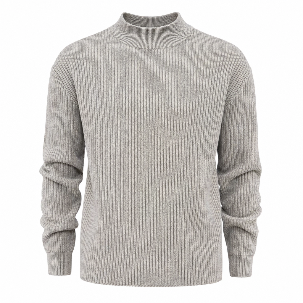 Pull en maille unicolore pour homme à col roulé simulé