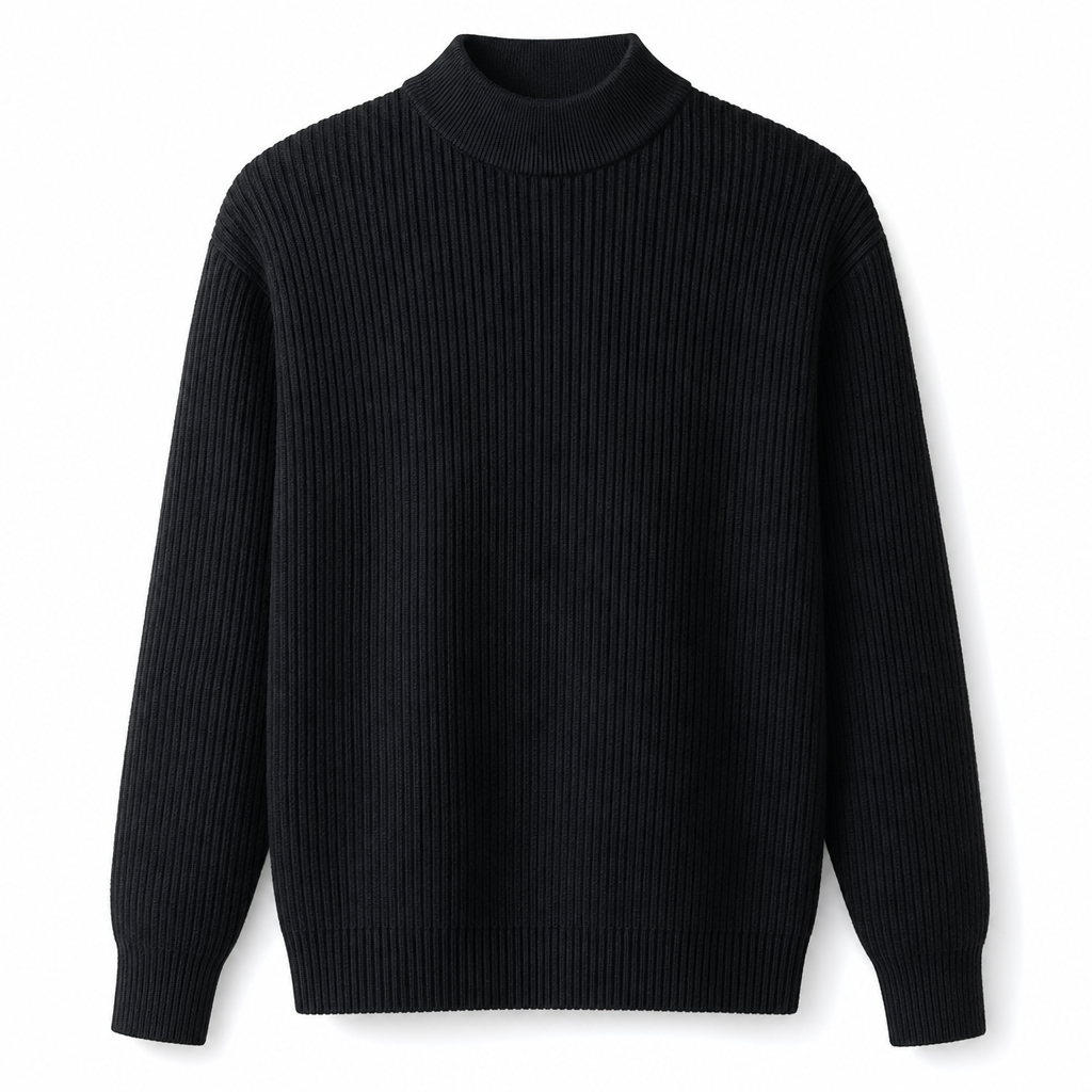 Pull en maille unicolore pour homme à col roulé simulé