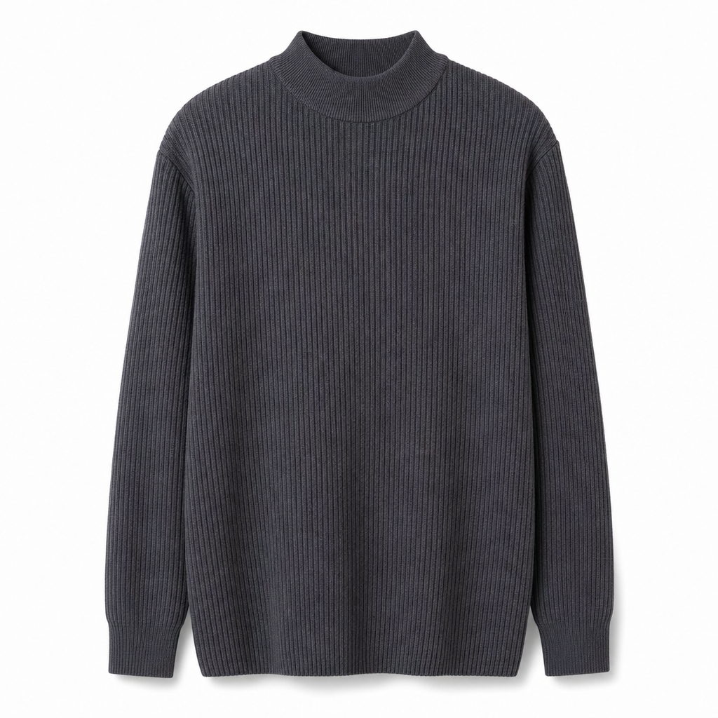 Pull en maille unicolore pour homme à col roulé simulé