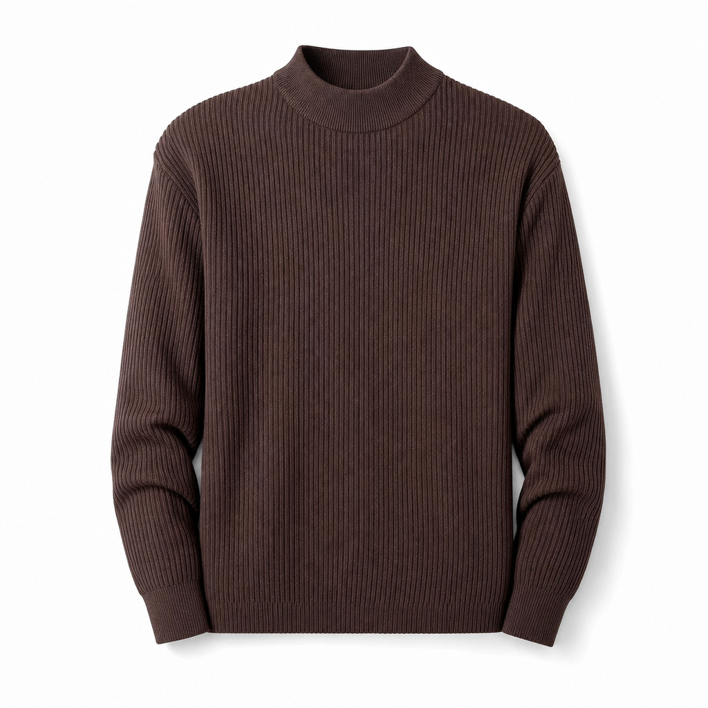 Pull en maille unicolore pour homme à col roulé simulé