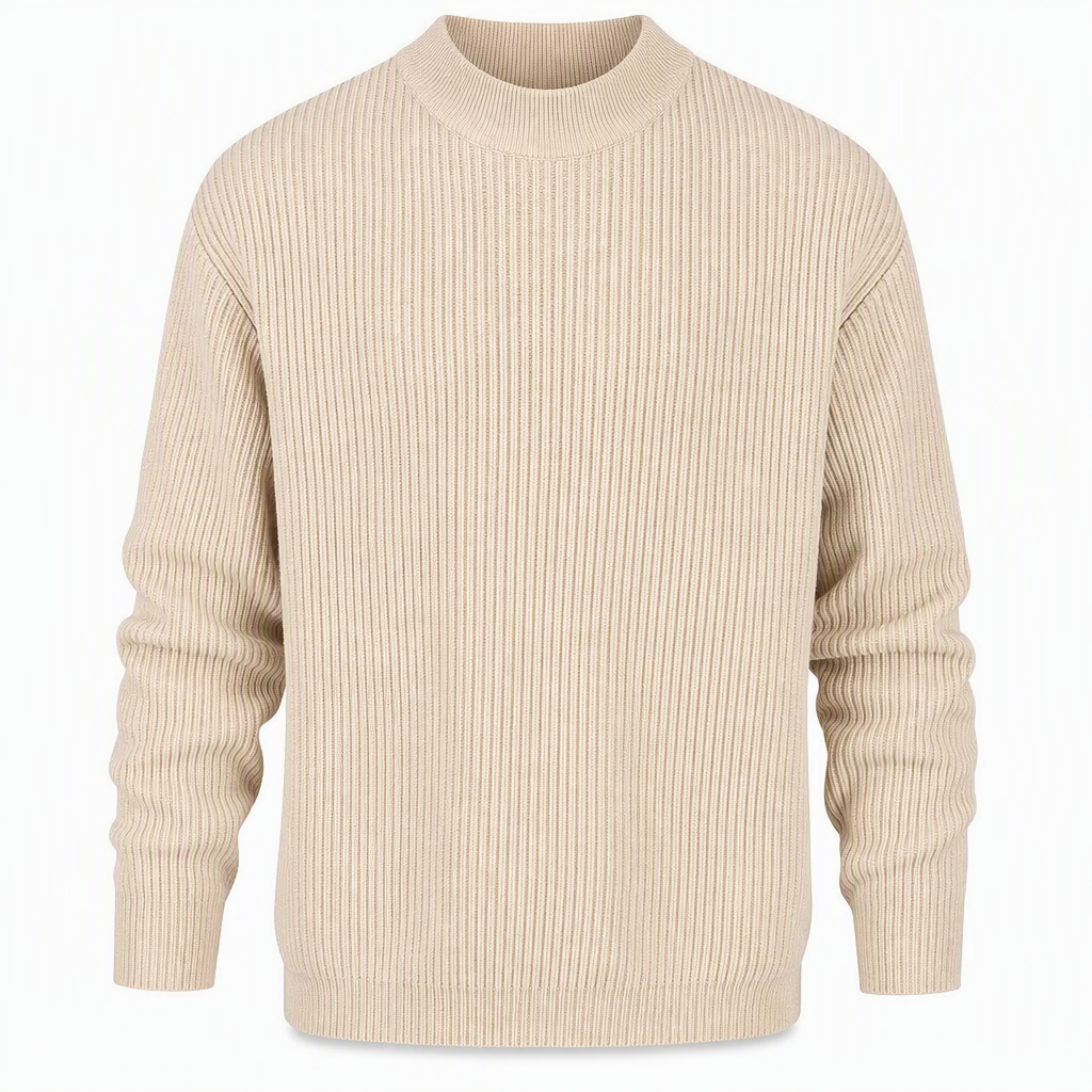 Pull en maille unicolore pour homme à col roulé simulé