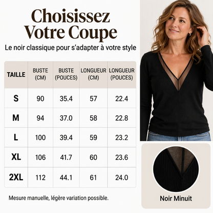 💖Haut à manches longues en maille avec patchwork et col en V pour femme