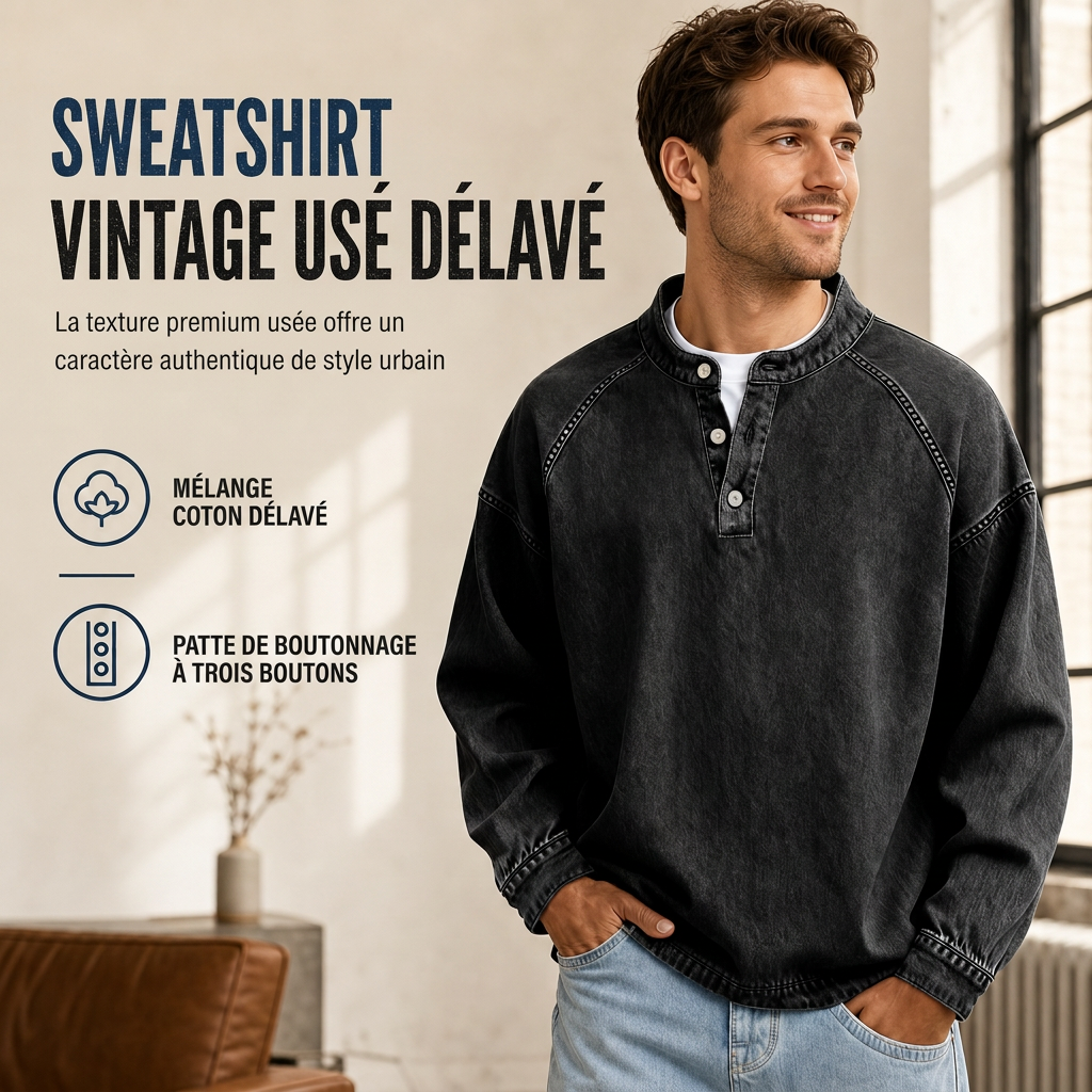 ✨ Ce sweat décontracté vintage oversize pour homme joue la carte cool sans effort 👕