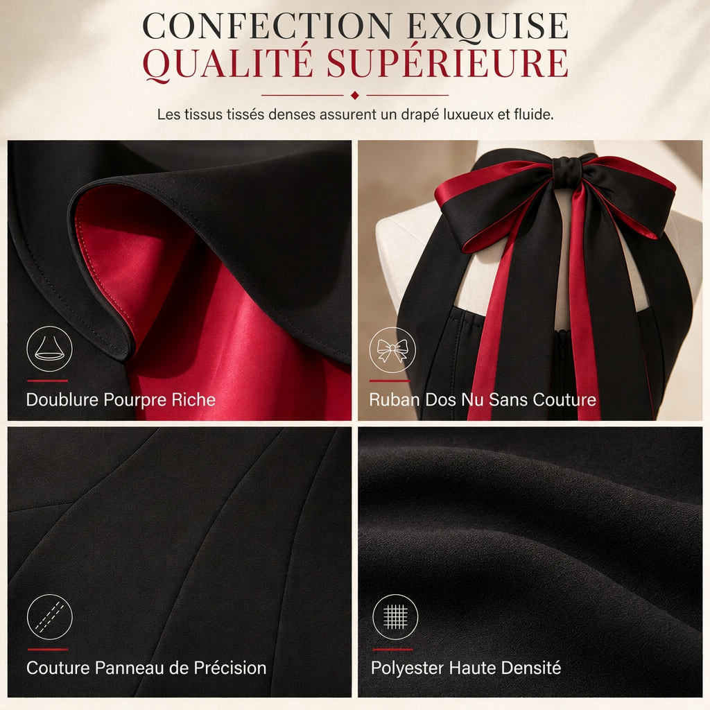 ✨ Robe de soirée élégante pour femme, bicolore noire, coupe ajustée et taille cintrée 💃