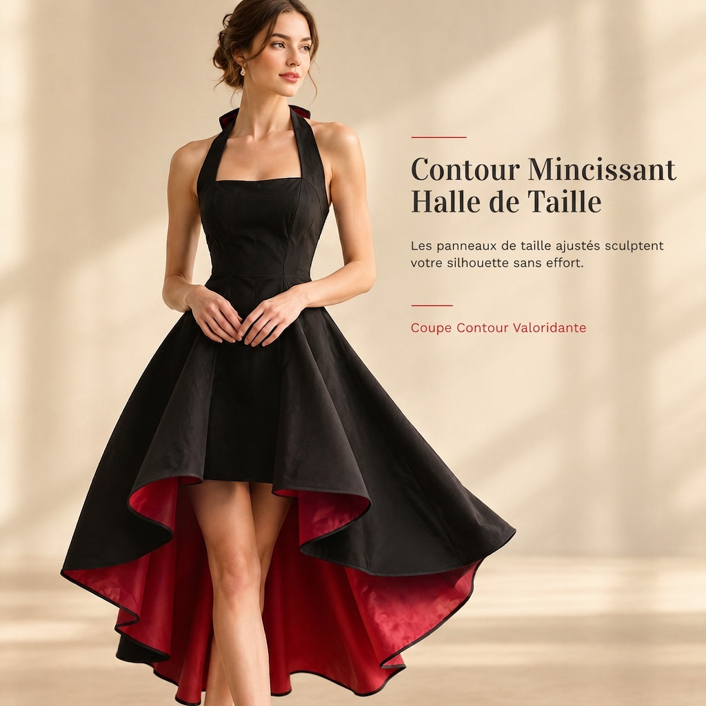 ✨ Robe de soirée élégante pour femme, bicolore noire, coupe ajustée et taille cintrée 💃