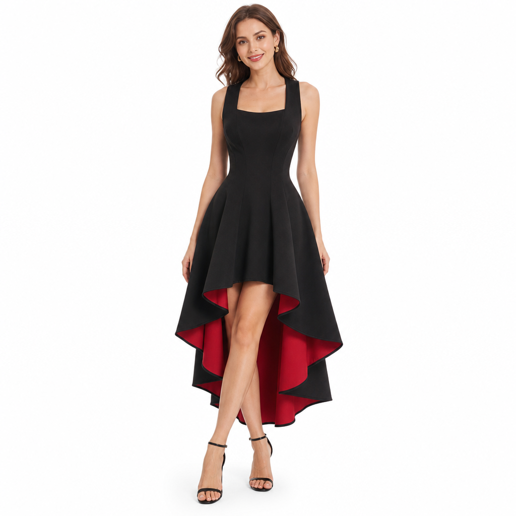 ✨ Robe de soirée élégante pour femme, bicolore noire, coupe ajustée et taille cintrée 💃