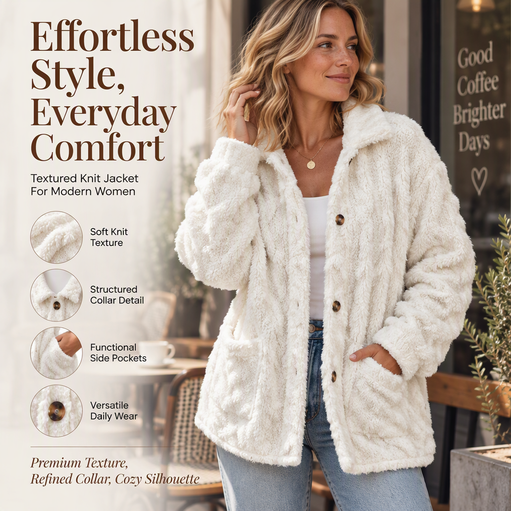 ✨ Cette veste décontractée en peluche pour femme avec boutonnage mise sur une allure facile à porter au quotidien 🧥