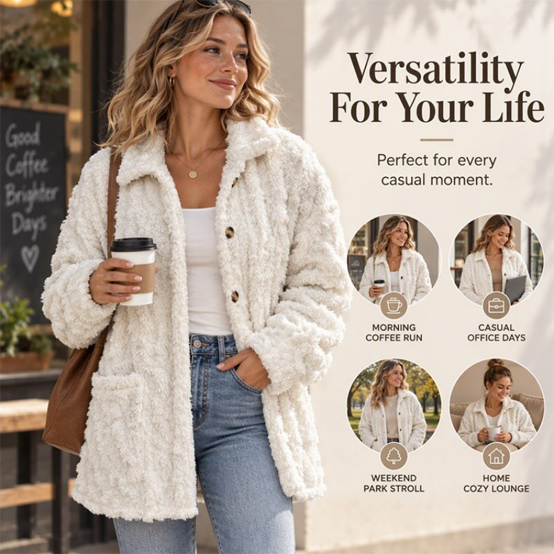 ✨ Cette veste décontractée en peluche pour femme avec boutonnage mise sur une allure facile à porter au quotidien 🧥