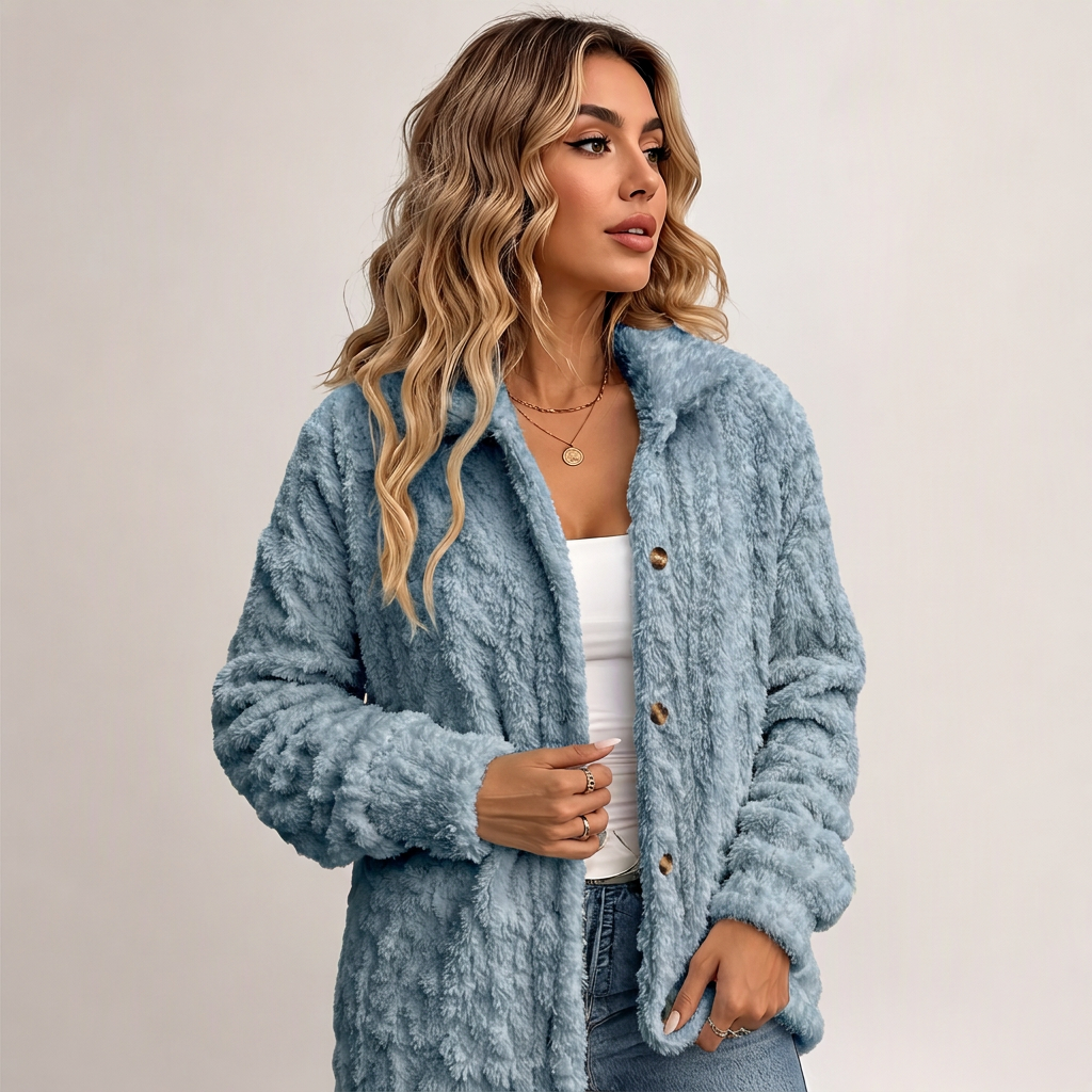 ✨ Cette veste décontractée en peluche pour femme avec boutonnage mise sur une allure facile à porter au quotidien 🧥