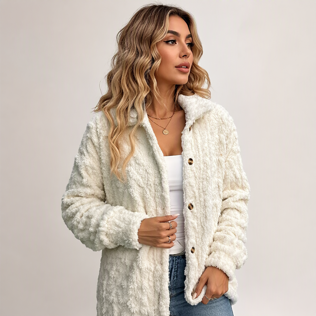 ✨ Cette veste décontractée en peluche pour femme avec boutonnage mise sur une allure facile à porter au quotidien 🧥