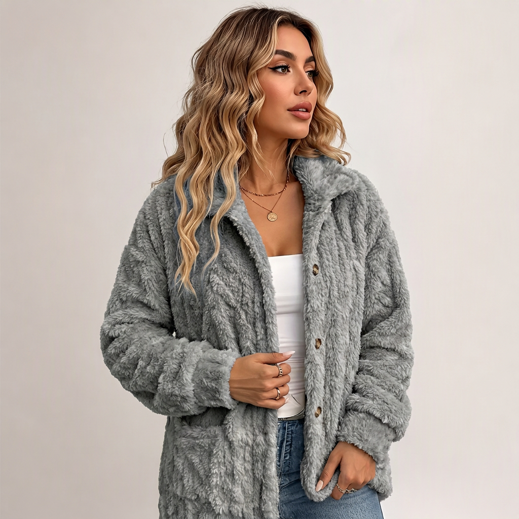 ✨ Cette veste décontractée en peluche pour femme avec boutonnage mise sur une allure facile à porter au quotidien 🧥