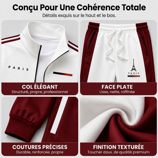 📢📢50 % DE RÉDUCTION !! ⏰& Livraison gratuite✈️Ensemble Veste Zippée à Bloc de Couleurs et Pantalon à Cordon de Serrage pour Homme