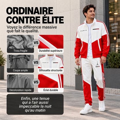 📢📢50 % DE RÉDUCTION !! ⏰& Livraison gratuite✈️Ensemble Veste Zippée à Bloc de Couleurs et Pantalon à Cordon de Serrage pour Homme