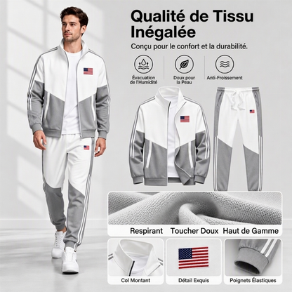 📢📢50 % DE RÉDUCTION !! ⏰& Livraison gratuite✈️Ensemble Veste Zippée à Bloc de Couleurs et Pantalon à Cordon de Serrage pour Homme