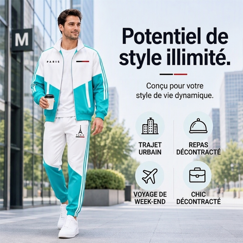 📢📢50 % DE RÉDUCTION !! ⏰& Livraison gratuite✈️Ensemble Veste Zippée à Bloc de Couleurs et Pantalon à Cordon de Serrage pour Homme