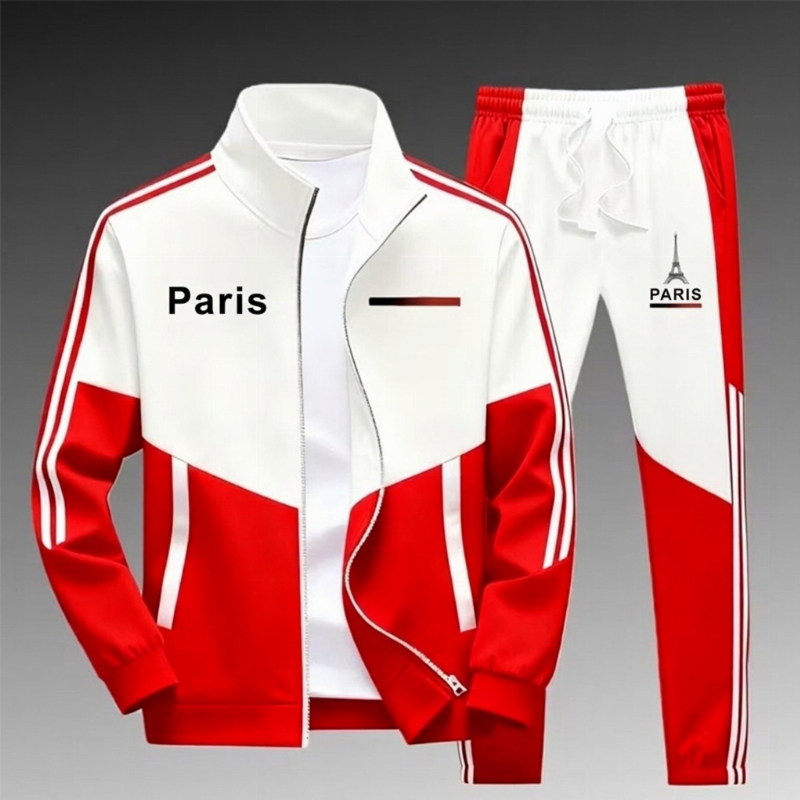 📢📢50 % DE RÉDUCTION !! ⏰& Livraison gratuite✈️Ensemble Veste Zippée à Bloc de Couleurs et Pantalon à Cordon de Serrage pour Homme