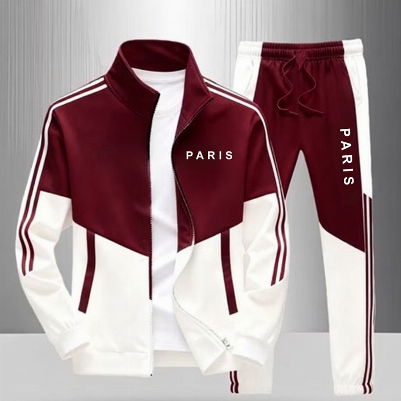 📢📢50 % DE RÉDUCTION !! ⏰& Livraison gratuite✈️Ensemble Veste Zippée à Bloc de Couleurs et Pantalon à Cordon de Serrage pour Homme