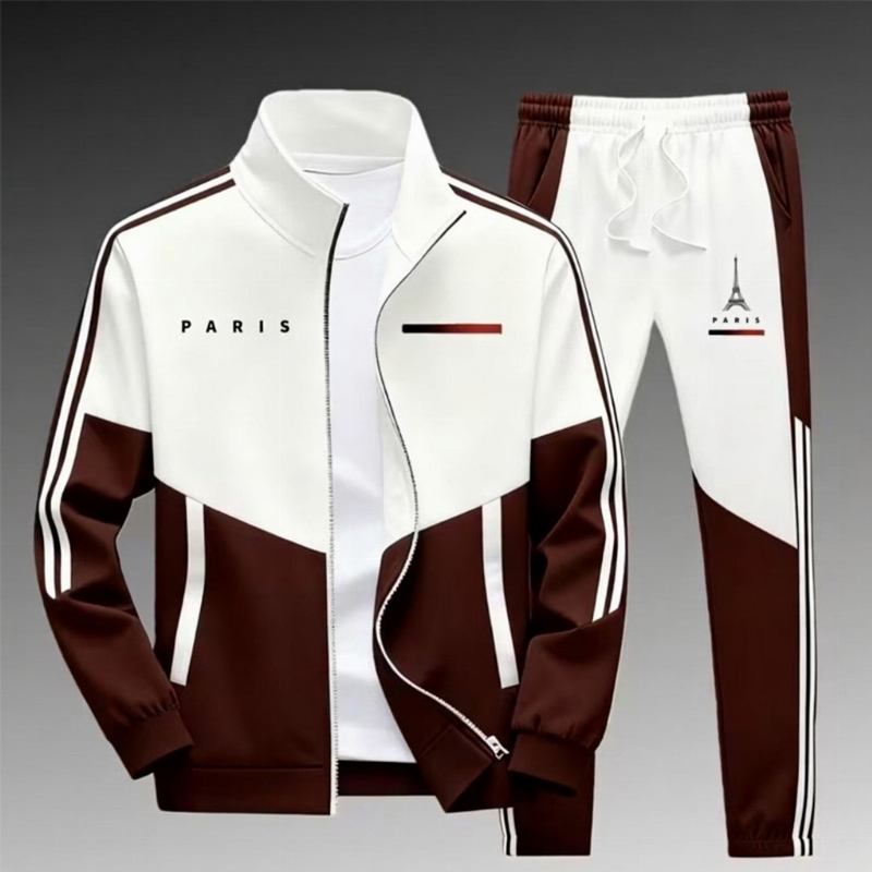 📢📢50 % DE RÉDUCTION !! ⏰& Livraison gratuite✈️Ensemble Veste Zippée à Bloc de Couleurs et Pantalon à Cordon de Serrage pour Homme