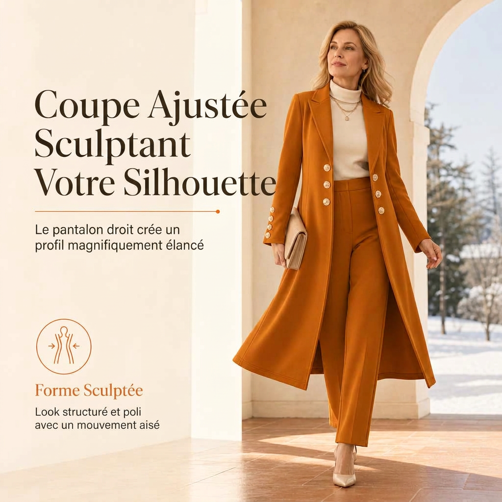 🌸Promotion exceptionnelle -50%🍂Ensemble 2 pièces automnal élégant pour femme : manteau rétro à manches longues et pantalon épuré