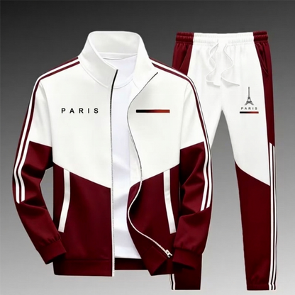 📢📢50 % DE RÉDUCTION !! ⏰& Livraison gratuite✈️Ensemble Veste Zippée à Bloc de Couleurs et Pantalon à Cordon de Serrage pour Homme