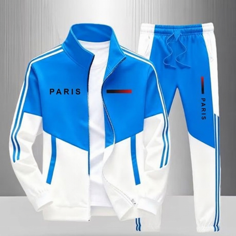 📢📢50 % DE RÉDUCTION !! ⏰& Livraison gratuite✈️Ensemble Veste Zippée à Bloc de Couleurs et Pantalon à Cordon de Serrage pour Homme