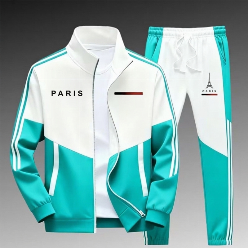 📢📢50 % DE RÉDUCTION !! ⏰& Livraison gratuite✈️Ensemble Veste Zippée à Bloc de Couleurs et Pantalon à Cordon de Serrage pour Homme
