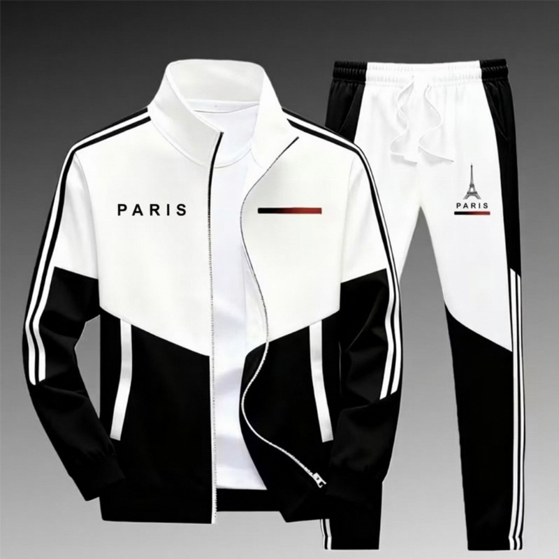 📢📢50 % DE RÉDUCTION !! ⏰& Livraison gratuite✈️Ensemble Veste Zippée à Bloc de Couleurs et Pantalon à Cordon de Serrage pour Homme