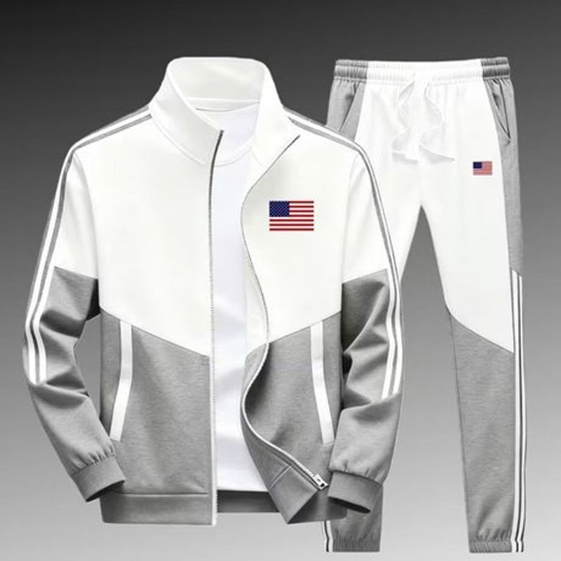 📢📢50 % DE RÉDUCTION !! ⏰& Livraison gratuite✈️Ensemble Veste Zippée à Bloc de Couleurs et Pantalon à Cordon de Serrage pour Homme