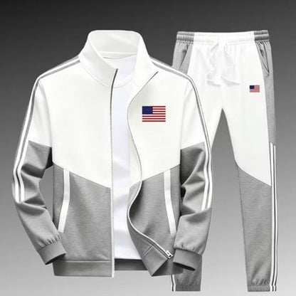 📢📢50 % DE RÉDUCTION !! ⏰& Livraison gratuite✈️Ensemble Veste Zippée à Bloc de Couleurs et Pantalon à Cordon de Serrage pour Homme