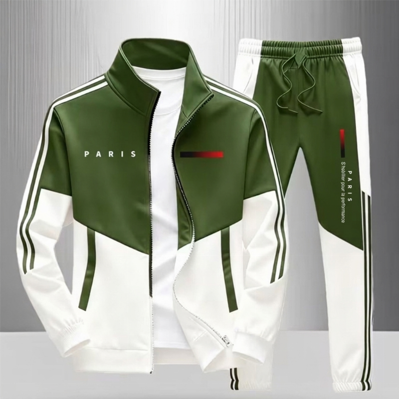 📢📢50 % DE RÉDUCTION !! ⏰& Livraison gratuite✈️Ensemble Veste Zippée à Bloc de Couleurs et Pantalon à Cordon de Serrage pour Homme