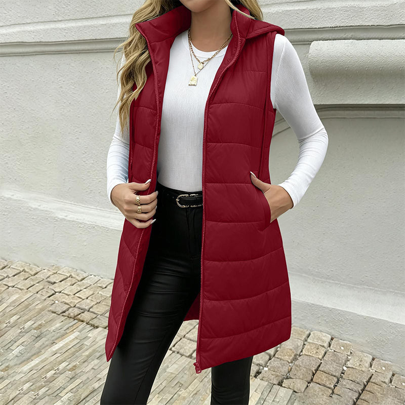 ✨ Gilet matelassé mi-long à capuche pour femme : facile à porter au quotidien 🧥