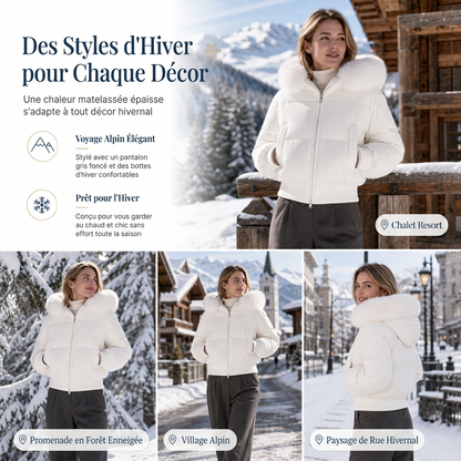 ✨ Chaud et tendance | Manteau matelassé court à capuche pour femme avec fausse fourrure 🧥